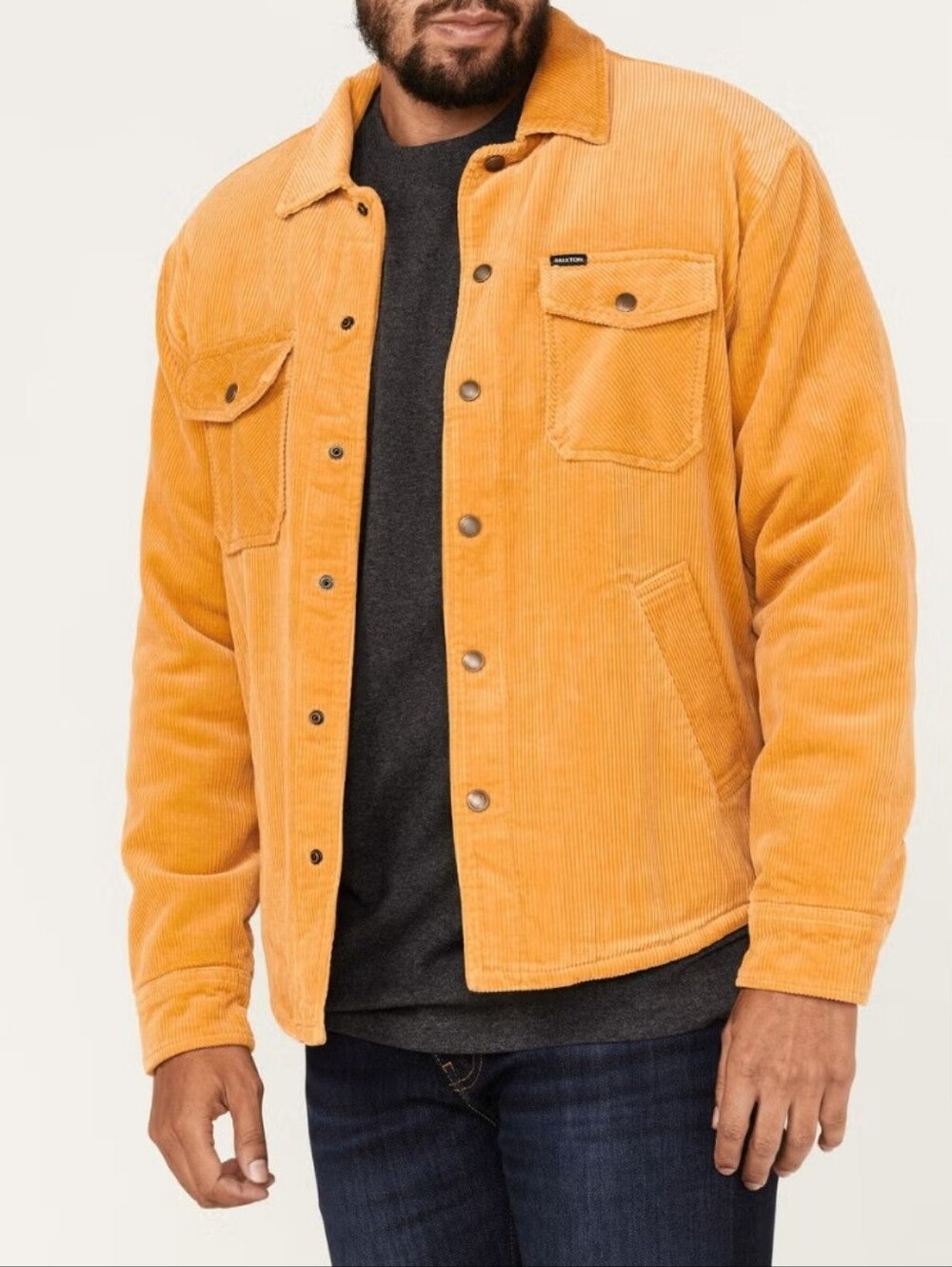 Brixton Men's Gold Corduroy Sherpa-Lined Durham Snap Front Shirt Jacket Size L